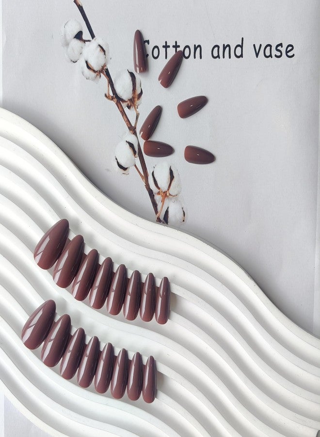 XCREANDO Brown Almond Shaped Nails, Medium Length, 24pcs Press On False Nails, Reusable, No UV Light Needed - Image 5